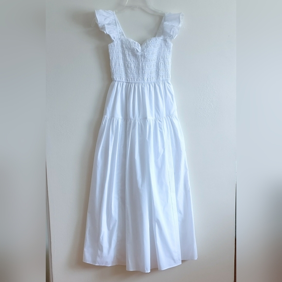 NWT Abercrombie & Fitch White Poplin Ruffle Strap Smocked Midi Dress Size XS - Picture 7 of 16